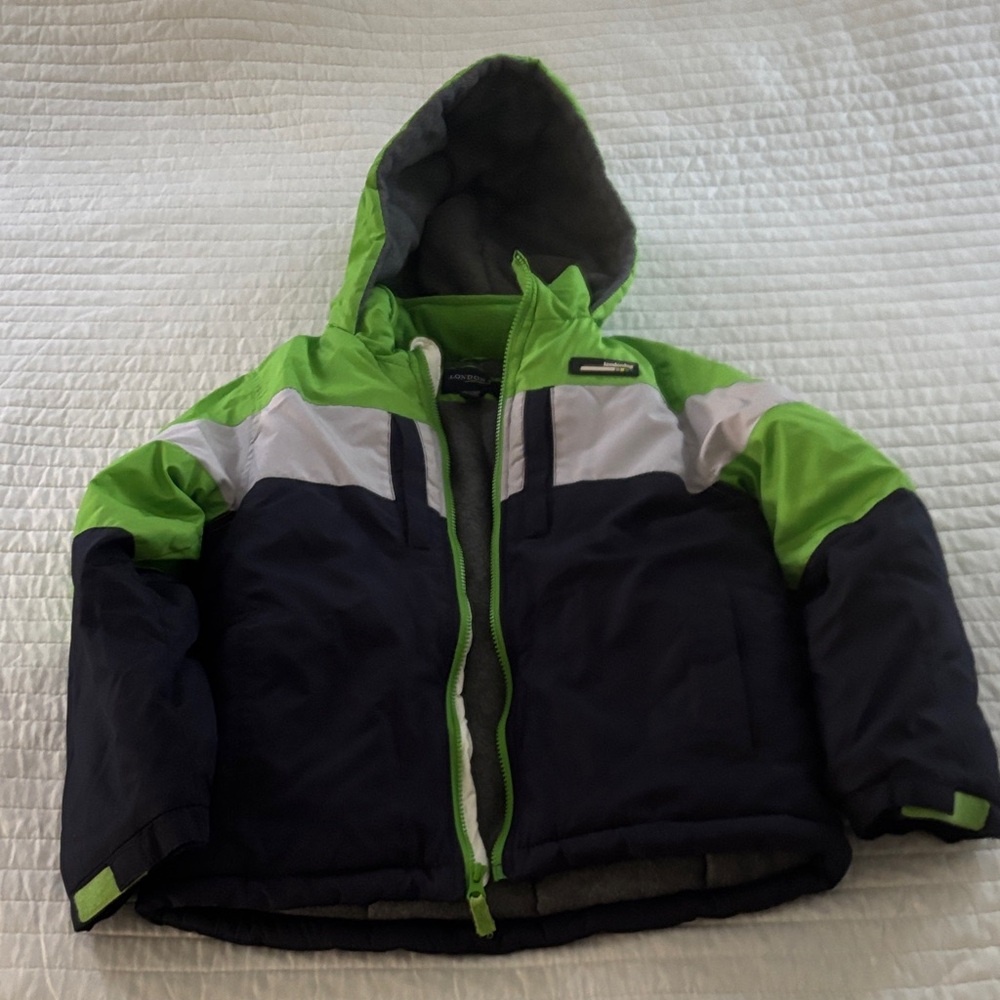 London Fog Lime and Navy Hooded Puffer Jacket